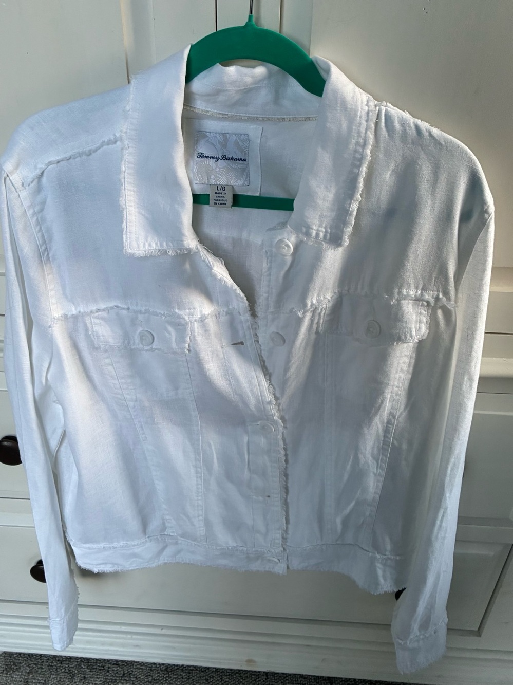 Tommy Bahama White Frayed Hem Women’s Jacket Size L